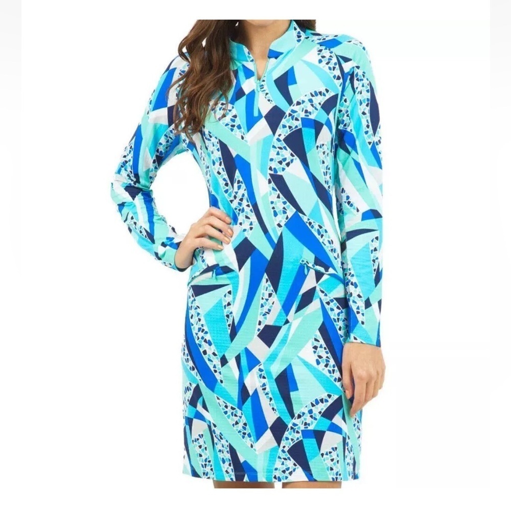 IBKUL L/S Zip Mandarin Collar Brianna Dress BLUE size Small NWT Resort Golf